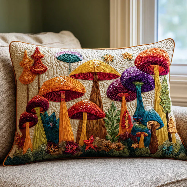 Funda de Cojín Acolchada - Jardín de Champiñones